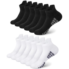 Loritta 6 Pairs Womens Ankle Socks Gym Athletic Cushioned Low Cut Casual Workout Sports Running Socks, White+Black