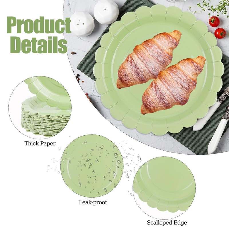 DHAIQC Pack of 50 Paper Plates, Green, 23 cm, Wavy