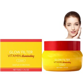 Vitamin Glow Filter Face, Illuminating Moisturizing Cream for Radiant Skin, Lightweight Hydrating Facial Cream for Dull Uneven Tone, Daily Glow Finish Skincare (1pcs)