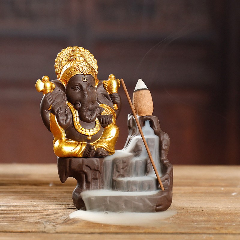 Handicraft Ceramic Monk Smoke Backflow Incense Burner Decor Purple Sand