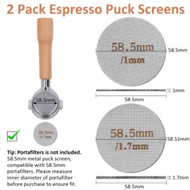 Puck Screen 58.5 mm, Pack of 2 Espresso Strainer for Portafilter, 150 µm Stainless Steel, 1 mm/1.7 mm Thick, Reusable Rustproof Espresso Strainer for Coffee
