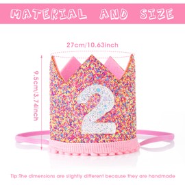 Abeillo Baby Girls 2nd Birthday Party Hat Princess Girls 2 Years Birthday Crown, Adjustable 2nd Birthday Hat Baby Crown for Kids Baby Girls Second Birthday Party