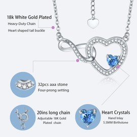 Exqele August Birthstone Heart Infinity Necklace for Women, Heart Crystal Luck Charm Jewelry Gift for Mom, Wife, Friendship, Anniversary August Peridot