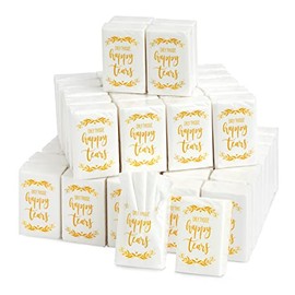 Juvale 60 paquetes de pañuelos faciales para boda, secan esas lágrimas felices para invitados, 3 capas, 10 hojas por paquete, suministros para regalos de fiesta de boda, ceremonias, tamaño de pañuelos de viaje, 7.4 x 5.1 cm