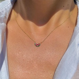 Niaspi Rhinestone Fruits Pendant Necklaces for Women Girls 18K Gold Plated Crystal Watermelon Fashion Fruit Necklace Dainty CZ Flower Collar Chain Creative Lightweight Adjustable Jewelry Gifts