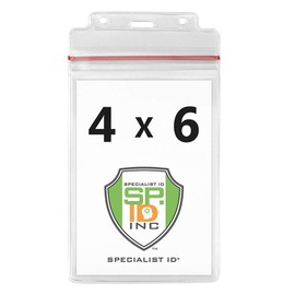 5 Pack - Extra Large Waterproof Badge Holder - 4 X 6 Inch Passport Size - Heavy Duty with Resealable Zip Top Closure by Specialist ID (Great for Cruise Essentials)