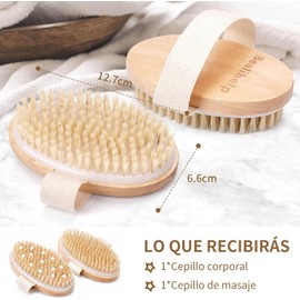 Janety 2 Cepillos Exfoliantes Corporales Cerdas Naturales Uso en seco o ducha, Exfoliación profunda, Base de madera, Ideal masaje corporal