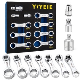 YIYEIE 10PCS Torque Adapter Set Metric, 10, 12, 13, 14, 15, 17, 19mm Torque Wrech Extension Adapter, 12 Point Box End Torque Wrench Adapter 3/8" Drive, with 1/2'' and 1/4'' Adapters, EVA Foam