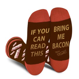 Funny Socks for Men Dad Women - If You Can Read This Bring Me BACON Novelty Crew Socks - Fathers Valentines Day Christmas Gifts Stocking Stuffers-Mens Boys Teens Crazy Colorful Funky Cotton Socks