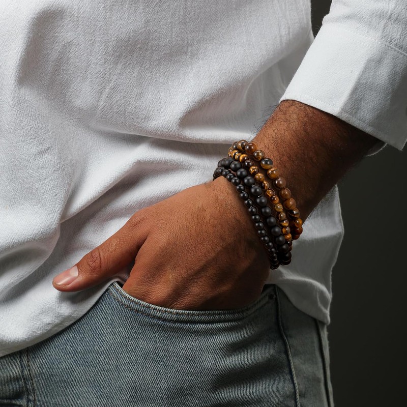 RANKEEF Mens Beaded Bracelets Lightweight 6mm/8mm Natural Stone Bracelet for