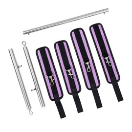 Spreader Bar Heavy Duty Stainless Steel Expandable Silver Bar Home Gym with 4pcs Furry Purple Adjustable Straps,Sports Aid Training Fitness Gear Pilates Aid Kit,Yoga Set (Silver+Purple Furry Kit)