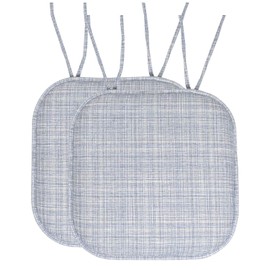 Sweet Home Collection Chair Cushion Memory Foam Pads with Ties Honeycomb Pattern Slip Non Skid Rubber Back Rounded Square 16" x 16" Seat Cover, 2 Pack, Aria Silver/Blue 6 pack