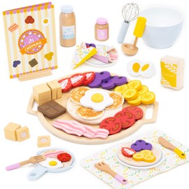GNAYUIJ Wooden Play Food Pancake Toy Sets, Kids DIY Cooking Kitchen Pretend Play Food Set,Educational Learning Toys for Toddler 3 4 5 6 7 8 Ages Boys Girls Fun Imaginative Birthday Gift