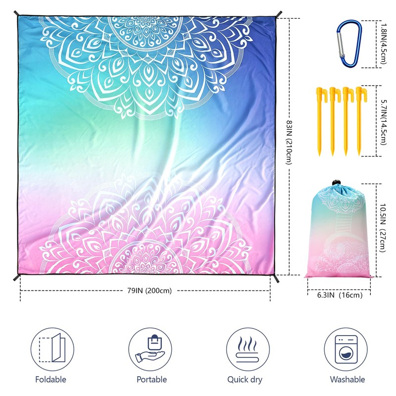HIHOHO Beach Blanket Waterproof Sandproof Extra Large Beach Mat 79"
