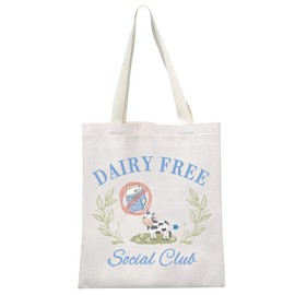 MEIKIUP Dairy Free Social Club Shopping Bag Tummy Ache Survivor Gift Lactose Intolerant Gift Vegan Lover Tote Bag (Dairy Free tb)