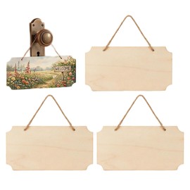 3 Pack Blank Wooden Signs,9.8 x 3.9 Inch Curved Notch Wood Signs