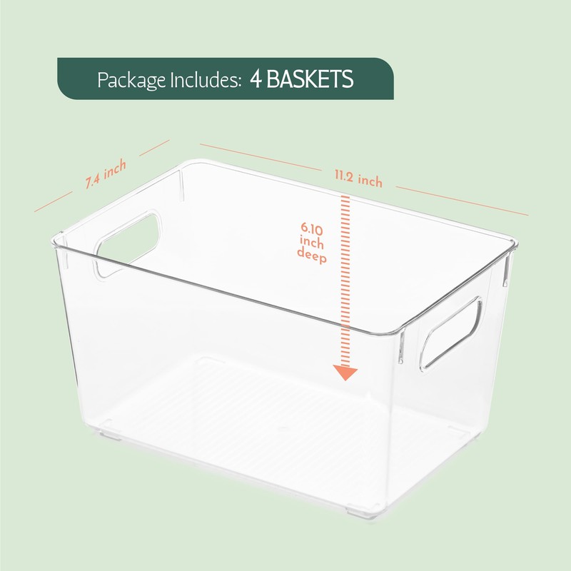 RUBOXA Shatterproof Clear Plastic Storage Bins for kitchen organization and