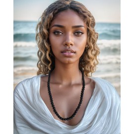 Wizock Simple Crystals and Stones Beaded Necklace Protection Balance Meditation Long Necklaces for Women and Men Amulet Jewelry (Lava Stone)