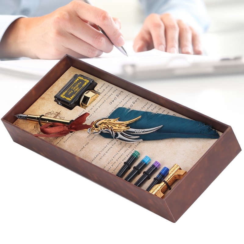 Feather Pen Calligraphy Writing Vintage Set Metal Retro Dip Quill