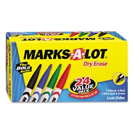 Avery 29860 Dry-Erase Markers, Bullet Tip, Value Pack, 24/BX, AST
