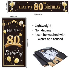 PAKBOOM Happy 10th Birthday Door Cover Porch Banner Sign Set - 10 Years Old Birthday Decorations Party Supplies for Boys - Black Gold