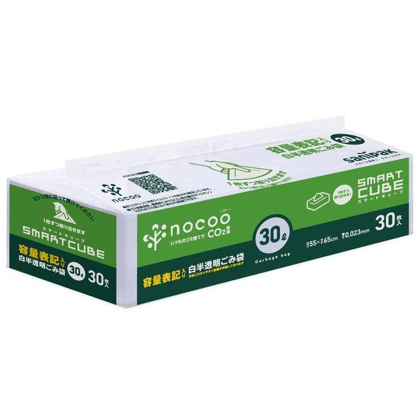 [Case Sale] Smart Cube CHT35 9.1 gal (30 L) 480 Sheets (30 Sheets x 16 Books), Japan Sani Pack Nocoo Trash Bag, 1.8 gal (30 L), White, Translucent, 0.023