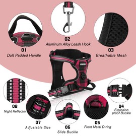No Pull Dog Harness with Leash included,Perfect Breathable Adjustable fit Harness Heavy Duty Reflective Front Harness,Best for Small Medium Large Dogs Outdoor Training (Red Plaid, L)