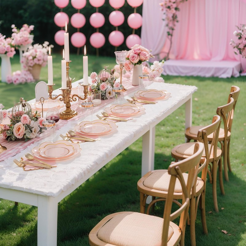 WONDERFUL 350PCS Pink Plastic Plates for Party Plates Disposable Heavy