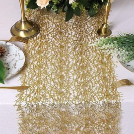 QueenDream Paquete de 2 Caminos de Mesa de Malla de Lentejuelas Doradas de 12 x 80 Pulgadas, decoración de Mesa para decoración de Mesa rústica para Fiestas, Bodas, Rollo de Malla