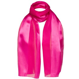 Basic Sense Shiny Satin Scarf Lightweight Silky Chiffon Solid Plain Strip Neck Scarves, Fuchsia