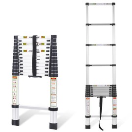 RIKADE Telescoping Ladder 16.5FT & Attic Ladder, Heavy Duty Aluminum with Non-Slip Feet, 330lb Capacity for RV, Attic, Roof & Multi-Surface Use