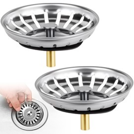 Sink Strainer Plug 304 Stainless Steel, Kitchen Waste Sink Plugger with Rubber Basket Filter & 20 Large Holes, Drain Filter Stopper Combo for Kitchen Bathroom Indoor Outdoor Use (2 Pcs, 82mm)