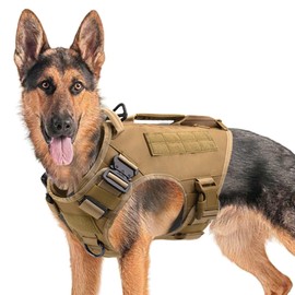 Tactical Dog Harness for Medium Large Dogs No Pull Adjustable Dog Vest for Training Hunting Walking Military Dog Harness with Handle Khaki XL (Vest Only)