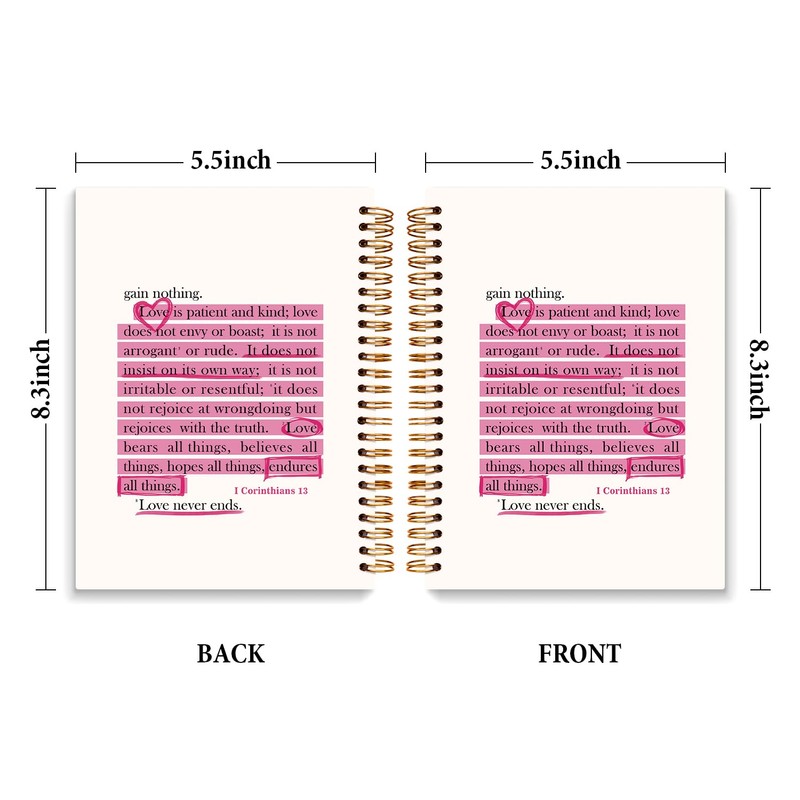 JXREQ Pink Christian Notebook Journal, 1 Corinthians 13 Bible Journaling