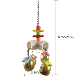 Hypeety Bird Bells Toy Hanging Cage Bell with Sweet Sound Colorful Wood Beads Bells for Lovebirds African Greys Cockatoo Macaw Parakeet Cage Hanging Perch Toy (Bell Toy-4 bells)