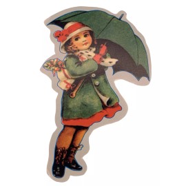 Victorian Cut Out, Young Girl with Holiday Umbrella Paper Scrapbook Collectibles