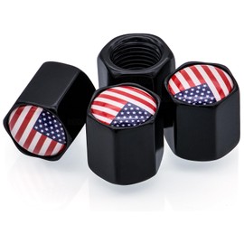 MEAJOO 4PCS American Flag Tire Valve Stem Caps, Black Premium Alloy Wheel Valve Covers, with Rubber O-Ring, Universal for Cars, SUVs, Bike, Bicycles,Trucks and Motorcycles (Blue/Red USA Flag)