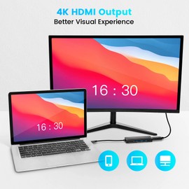 USB C Hub Multiport Adapter RSHTECH 6 in 1 USB C Dongle with 4K HDMI, 100W PD, 3 USB 3.0 Port, 3.5mm Audio Jack, USB-C Hub for MacBook Air, MacBook Pro, XPS and More Type C Devices