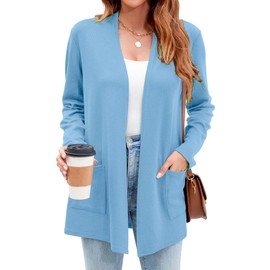 Newchoice Womens Lightweight Open Front Cardigan with Pockets Long Sleeve Flowy Kimono Cardigans Light Blue,L