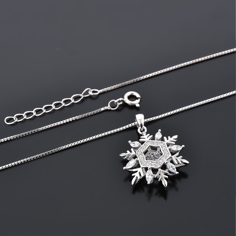 Women's Silver 925 Necklace Zirconia Christmas Snow Snowflake Birthday Present
