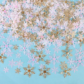 CCINEE 1600pcs Christmas Snowflakes Confetti, Golden Glitter Snowflakes Scatter Decor for Table Winter Wonderland Wedding Birthday Party Decorations