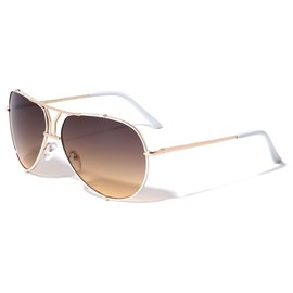 Dweebzilla Oversized Classic Pilot Sport Aviator Sunglasses (Gold & White Frame - Brown Gradient Lenses)