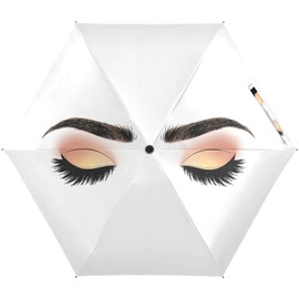 Closed Eyes Pale Rose Pink Yellow Gold Glitter Eyeshadow Small Mini Anti-UV Compact Travel Umbrella, 5 Folding Ultra-Light Umbrella, 6 Ribs Pocket Windproof Foldable Vinyl Parasol