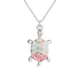 Lauren-Spencer Cute Turtle Necklace for Women Silver Plated Hand Painted Colorful Sea Turtle Pendant Necklace Jewelry Gifts for Women Teen Girls Turtle Lovers Beach Necklaces Birthday Gift (Turtle Style L)