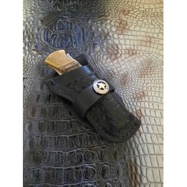 Leather Right Hand Knife Sheath for Buck 110 Knife, Pocket Knife Holder with Star Concho, Dyed Black