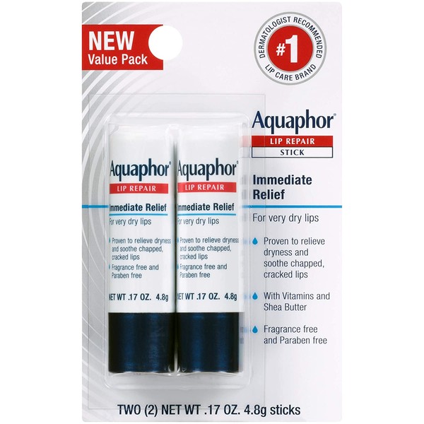 Aquaphor Lip Repair Stick - Soothes Dry Chapped Lips - Two(2) .17 Oz. Sticks