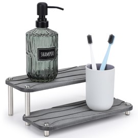 Segbeauty 2 Tier of Stone Drying Tray, 11 x 4.3in Water Absorbing Stone Tray for Countertop, Fast Drying Diatomaceous Tray Bathroom Counter Tray Kitchen Sink Organizer Dish Sponge Holder Dark Gray