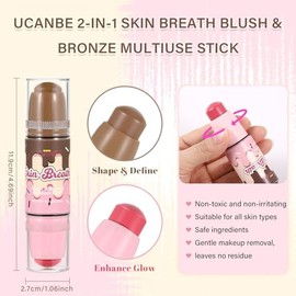 UCANBE Colorete y bronceador en barra multiusos Skin Breath, barra de maquillaje cremoso 2 en 1 para rostro y mejillas, para un acabado natural y radi