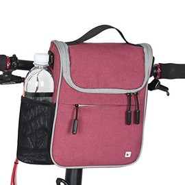 CamGo Bike Basket Bicycle Handlebar Bag Front Frame Top Tube Storage Bag Mini Shoulder/Hand Bag with Rain Cover (Rose)