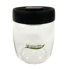 FERMALIFE - Food Storage Jar Containers, Borosilicate Glass Vacuum Seal Lids, Airtight Food Pantry Seal, Flour, Cereal, Pasta, Grains, Oats Canister | Size: 13.5oz, 27oz, 41oz (27oz - BLACK)